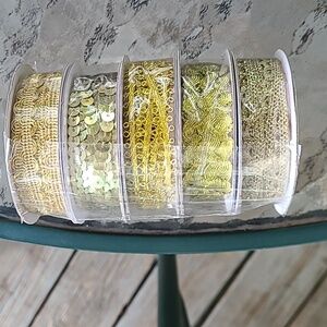 Gold Ribbon‎ Set 5 Rolls Sequins Etc